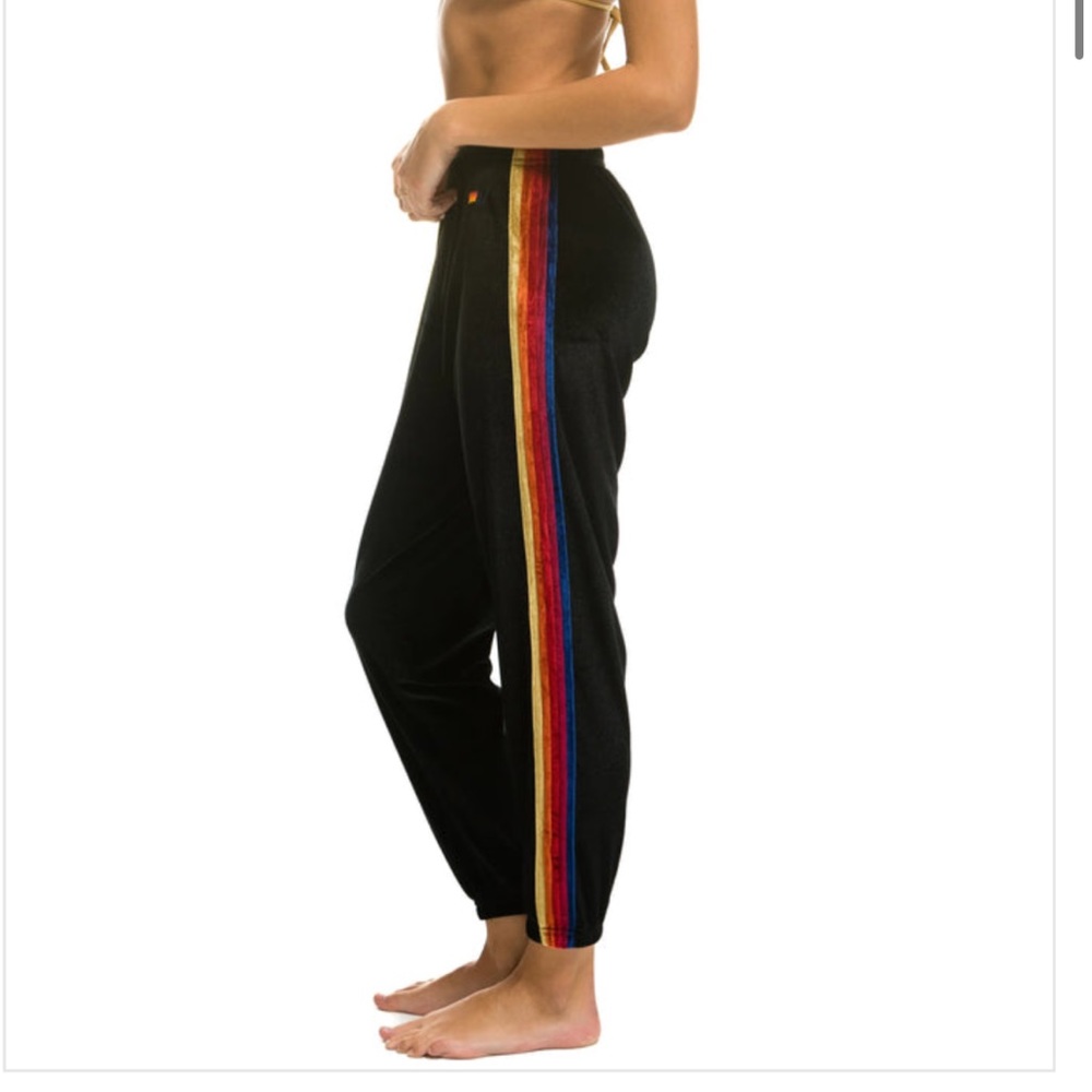 5 Stripe Unisex Classic Sweatpants in Relaxed Black Velvet by Aviator Nation